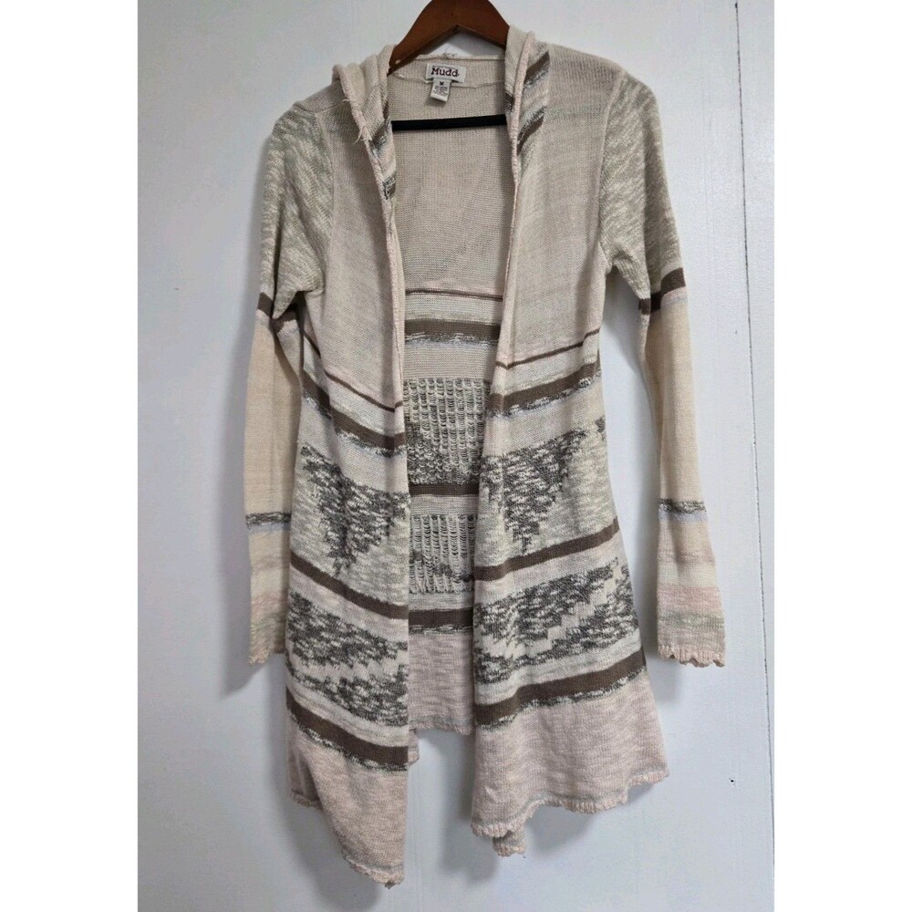 Mudd Cardigan Womens M Y2k Retro‎ Goblincore Boho Knit Open Front Duster Hooded
